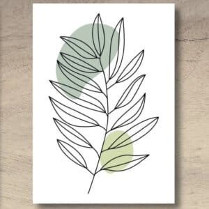 Wit kaartje met groene stippen en een plant silhouet uit de serie botanical.