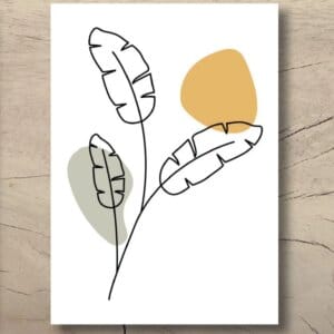 Wit kaartje met okergeel/licht-groene stippen en een plant silhouet uit de serie floral.