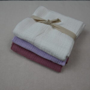 Pastel hydrofiele doeken set - 3 stuks met de kleuren ecru, pastel lila en oud roze